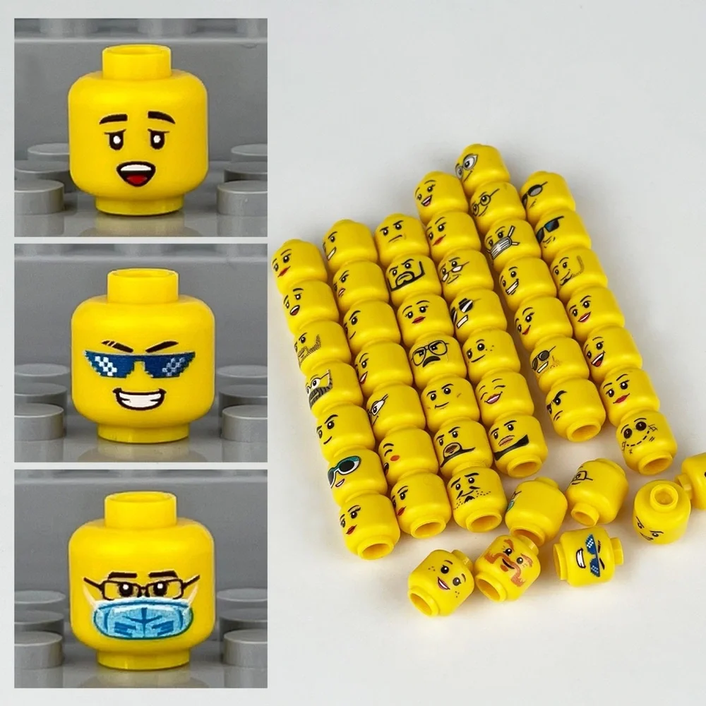 56x Heads with Expressive Facial Features - Build your own minifigure